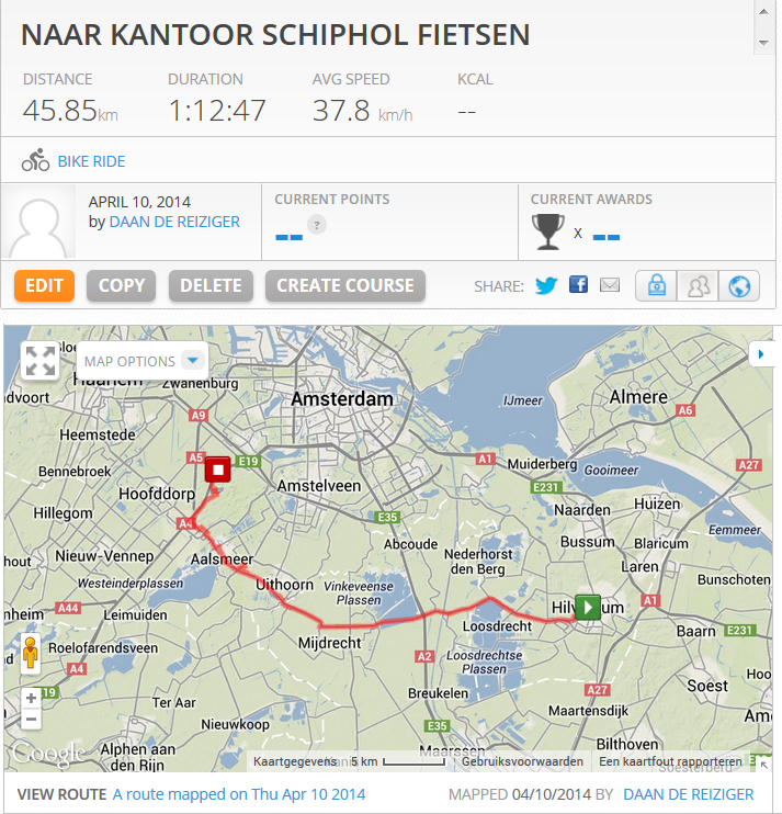 Route Daan de Reiziger Hilversum - Schiphol